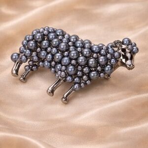 Vintage Gray Pearl Sheep Brooch